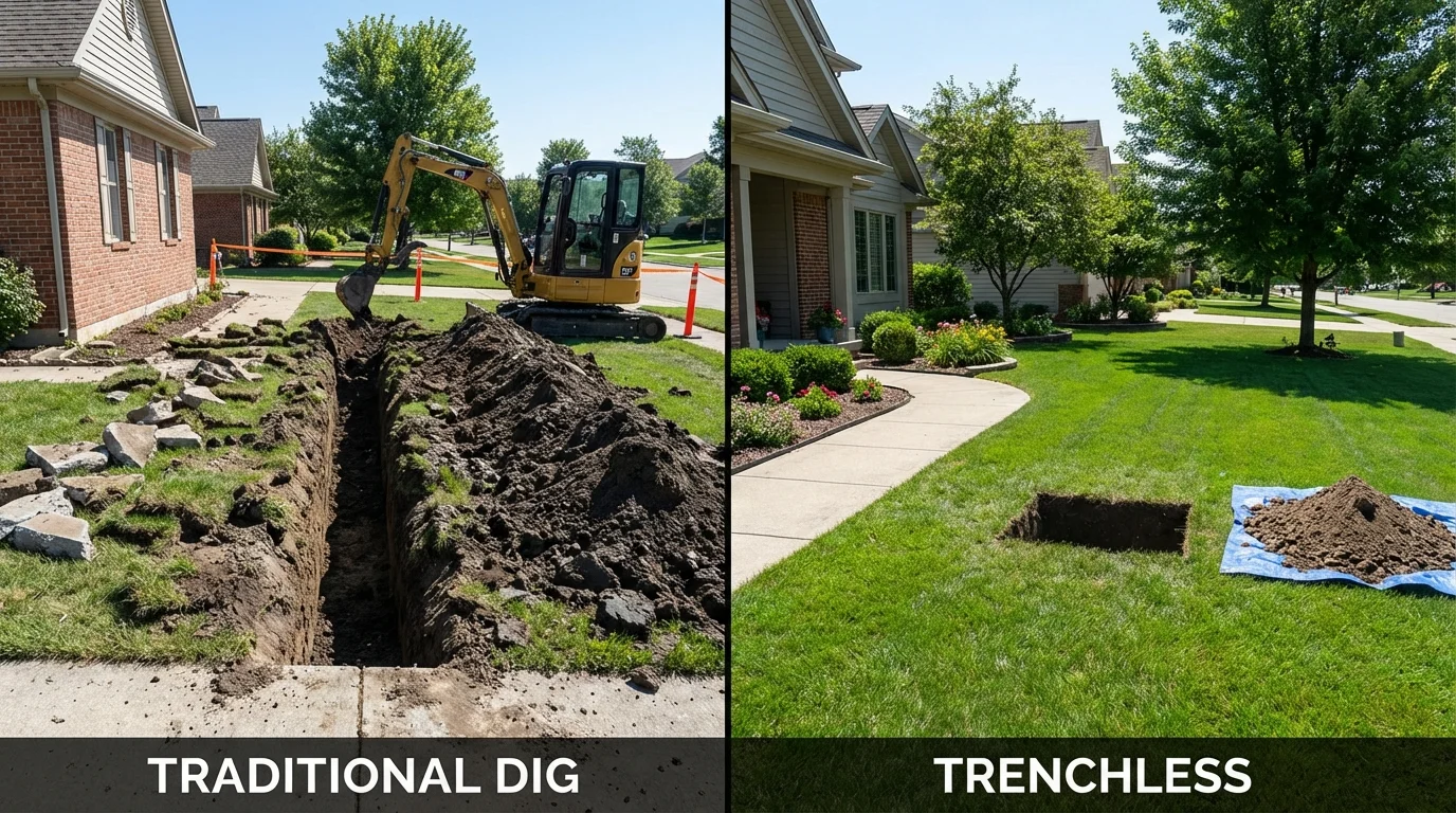 Trenchless sewer repair with minimal yard damage versus traditional excavation in McCall, ID